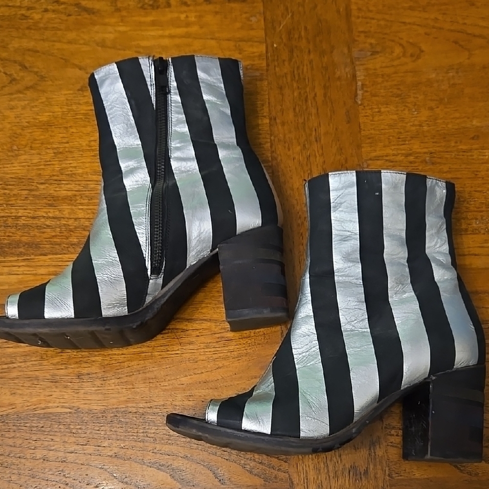Striped Black and Silver Ankle Boots